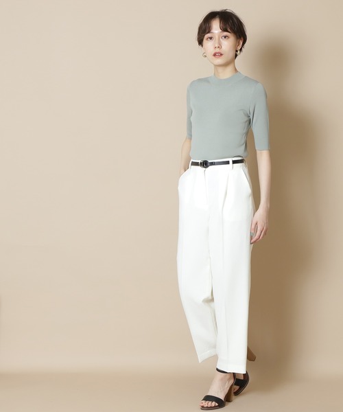 N.（N. Natural Beauty Basic）（エヌエヌナチュラルビューティーベーシック）の「◆総針ボトルネック五分袖ニット（ニット/セーター・レディース・ブラック/オフホワイト/ホワイト×ネイビー/ブラウン/ベージュ/ライトグリーン・MEDIUM）」の20枚目の写真