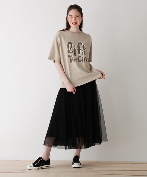 Cutie Blonde（キューティーブロンド）の「◆【S-L】アニ英文字Tシャツ（Tシャツ/カットソー・レディース・ブラック/ベージュ/ライトグリーン・01/02/03）」の6枚目の写真