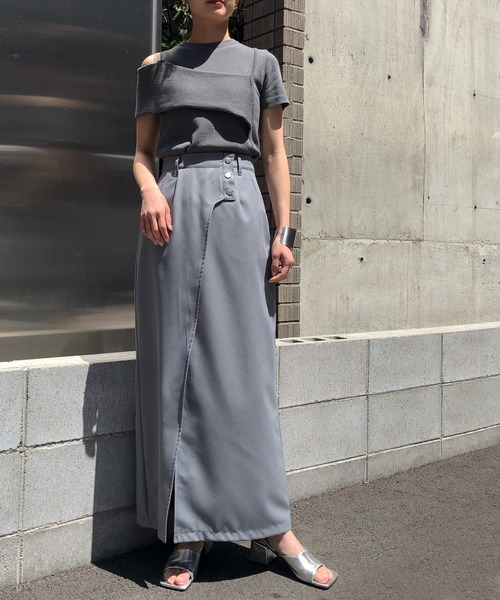 &g'aime（アンジェム）の「【&g'aime】ラップライクロングスカート（スカート・レディース・ライトブルー/グレイッシュベージュ/チャコール・FREE）」の9枚目の写真