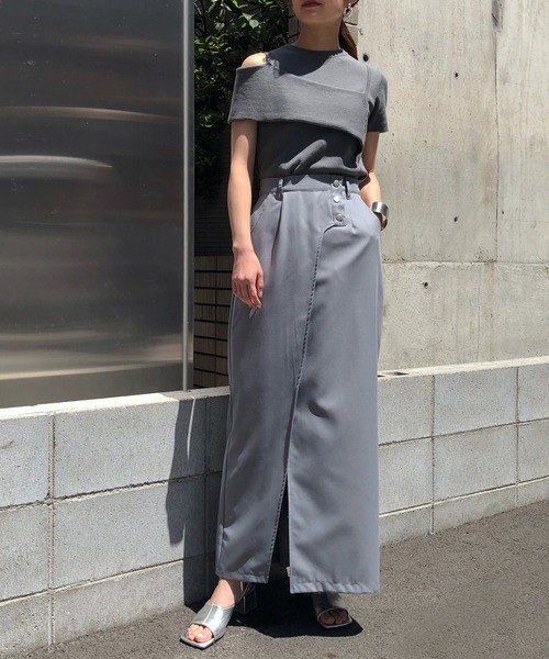 &g'aime（アンジェム）の「【&g'aime】ラップライクロングスカート（スカート・レディース・ライトブルー/グレイッシュベージュ/チャコール・FREE）」の10枚目の写真