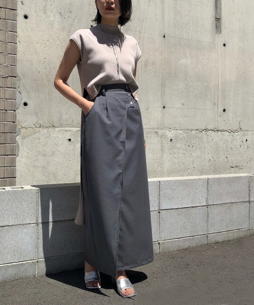 &g'aime（アンジェム）の「【&g'aime】ラップライクロングスカート（スカート・レディース・ライトブルー/グレイッシュベージュ/チャコール・FREE）」の6枚目の写真