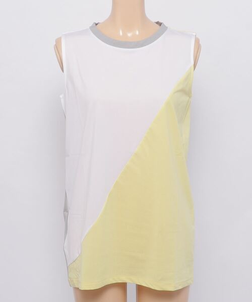 NERGY(ナージー)の「ナージージャパン NERGY フィットネス タンクトップ カラーブロッキングタンク(タンクトップ・レディース・ホワイト×イエロー・FREE)」の1枚目の写真