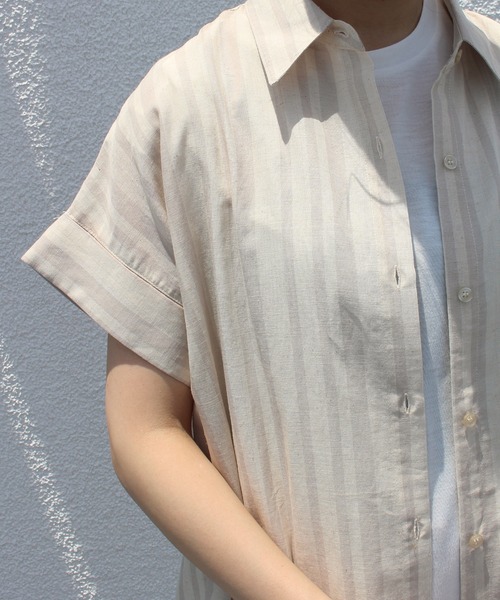 INCEDE（インシード）の「[洗える][リネン混] ストライプ/チェック柄 シアーシャツワンピース【大きいサイズ対応】（シャツワンピース・レディース・ベージュ/ネイビー・LL/3L/4L/M/L）」の16枚目の写真