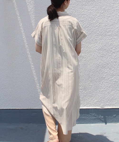 INCEDE（インシード）の「[洗える][リネン混] ストライプ/チェック柄 シアーシャツワンピース【大きいサイズ対応】（シャツワンピース・レディース・ベージュ/ネイビー・LL/3L/4L/M/L）」の7枚目の写真