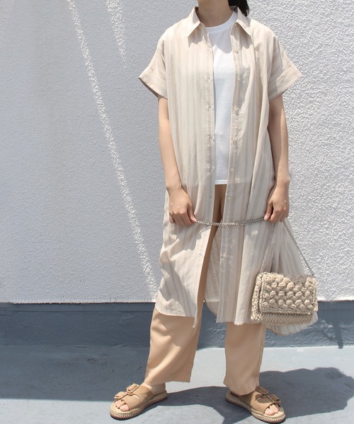 INCEDE（インシード）の「[洗える][リネン混] ストライプ/チェック柄 シアーシャツワンピース【大きいサイズ対応】（シャツワンピース・レディース・ベージュ/ネイビー・LL/3L/4L/M/L）」の12枚目の写真