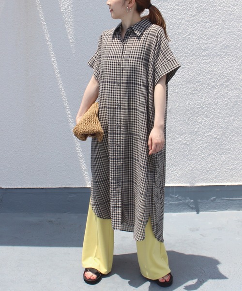 INCEDE（インシード）の「[洗える][リネン混] ストライプ/チェック柄 シアーシャツワンピース【大きいサイズ対応】（シャツワンピース・レディース・ベージュ/ネイビー・LL/3L/4L/M/L）」の13枚目の写真