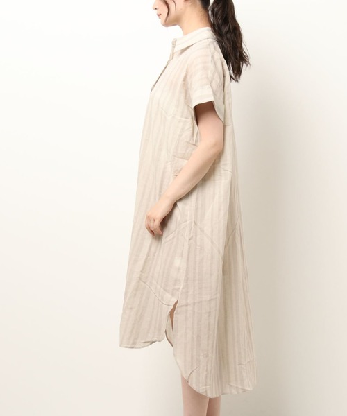 INCEDE（インシード）の「[洗える][リネン混] ストライプ/チェック柄 シアーシャツワンピース【大きいサイズ対応】（シャツワンピース・レディース・ベージュ/ネイビー・LL/3L/4L/M/L）」の15枚目の写真