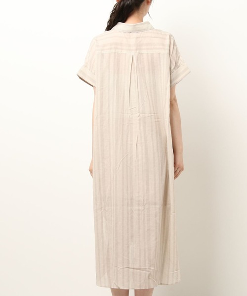 INCEDE（インシード）の「[洗える][リネン混] ストライプ/チェック柄 シアーシャツワンピース【大きいサイズ対応】（シャツワンピース・レディース・ベージュ/ネイビー・LL/3L/4L/M/L）」の6枚目の写真