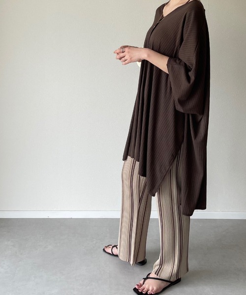 y/m by misato（イムバイミサト）の「リネンタッチストライプストレートパンツ（その他パンツ・レディース・ベージュ/オレンジ・FREE）」の4枚目の写真