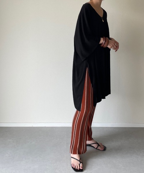 y/m by misato（イムバイミサト）の「リネンタッチストライプストレートパンツ（その他パンツ・レディース・ベージュ/オレンジ・FREE）」の3枚目の写真