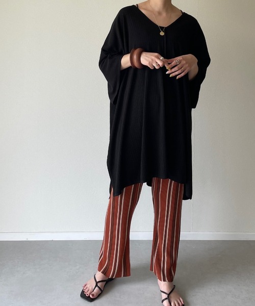 y/m by misato（イムバイミサト）の「リネンタッチストライプストレートパンツ（その他パンツ・レディース・ベージュ/オレンジ・FREE）」の6枚目の写真