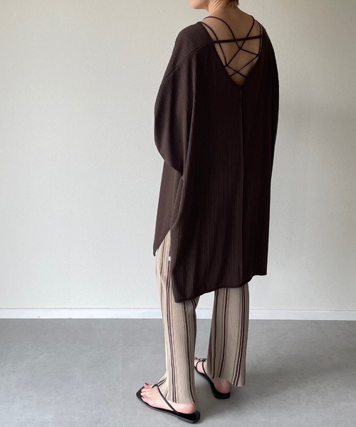 y/m by misato（イムバイミサト）の「リネンタッチストライプストレートパンツ（その他パンツ・レディース・ベージュ/オレンジ・FREE）」の9枚目の写真