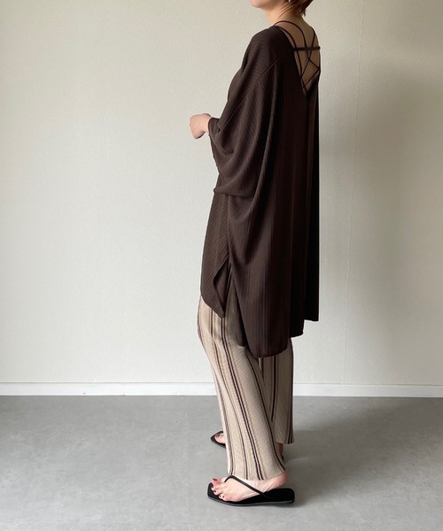 y/m by misato（イムバイミサト）の「リネンタッチストライプストレートパンツ（その他パンツ・レディース・ベージュ/オレンジ・FREE）」の5枚目の写真