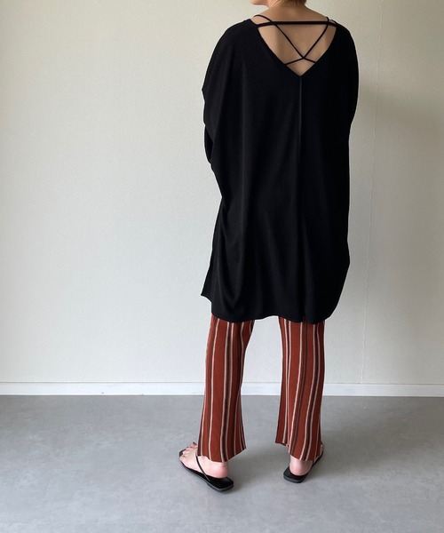 y/m by misato（イムバイミサト）の「リネンタッチストライプストレートパンツ（その他パンツ・レディース・ベージュ/オレンジ・FREE）」の7枚目の写真