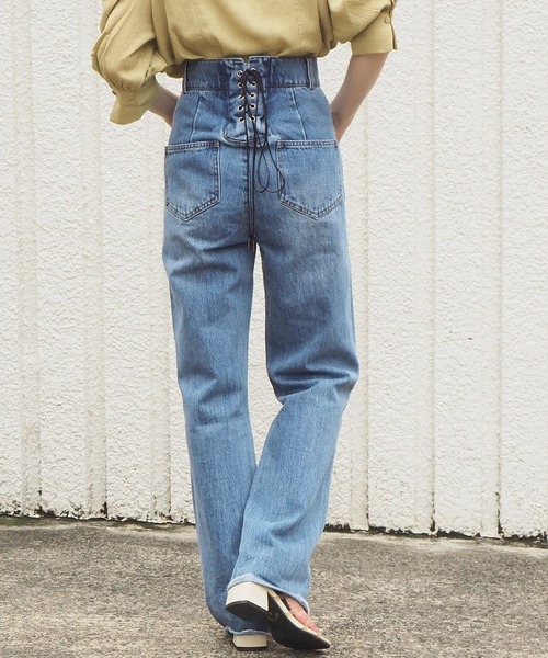 バックレースアップデニムジャンパー♡新品タグ付き GYDA ハイウエスト BACK レースアップ ペグトップ デニム - メルカリ