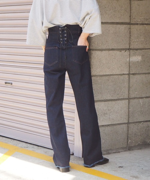tiptop（ティップトップ）の「【2サイズ展開】後ろレースアップハイウエストデニム【web限定アイテム】（デニムパンツ・レディース・ブラック/ブルー/ネイビー/サックスブルー・S/M）」の21枚目の写真
