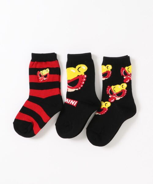 HYSTERIC MINI（ヒステリックミニ）の「ROLLING MINI3Pソックス（ソックス/靴下・キッズ・ブラック/ホワイト/マルチ・16/19/13/22）」の2枚目の写真