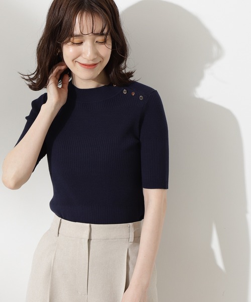 N.（N. Natural Beauty Basic）（エヌエヌナチュラルビューティーベーシック）の「【追加生産】◆ショルダーボタンリブニット（ニット/セーター・レディース・オフホワイト/ライトグリーン/ネイビー・MEDIUM）」の3枚目の写真