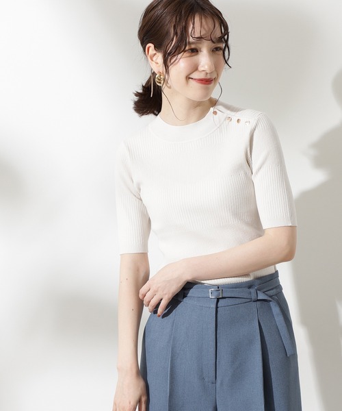 N.（N. Natural Beauty Basic）（エヌエヌナチュラルビューティーベーシック）の「【追加生産】◆ショルダーボタンリブニット（ニット/セーター・レディース・オフホワイト/ライトグリーン/ネイビー・MEDIUM）」の2枚目の写真