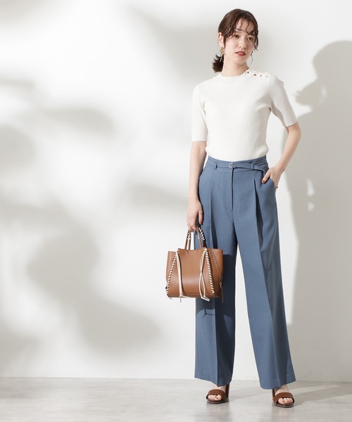 N.（N. Natural Beauty Basic）（エヌエヌナチュラルビューティーベーシック）の「【追加生産】◆ショルダーボタンリブニット（ニット/セーター・レディース・オフホワイト/ライトグリーン/ネイビー・MEDIUM）」の5枚目の写真