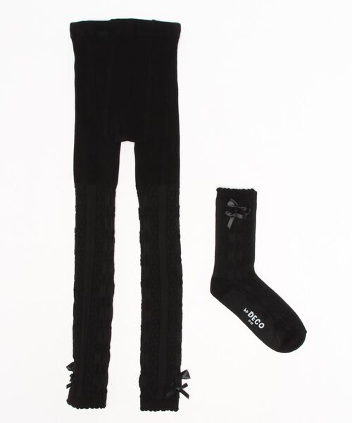 KP DECO（ケーピーデコ）の「リボン付きフロート編みタイツスパッツとソックスのセット(105-135cm)（レギンス/スパッツ・キッズ・ブラック/オフホワイト/パープル・135/120cm/105cm）」の6枚目の写真