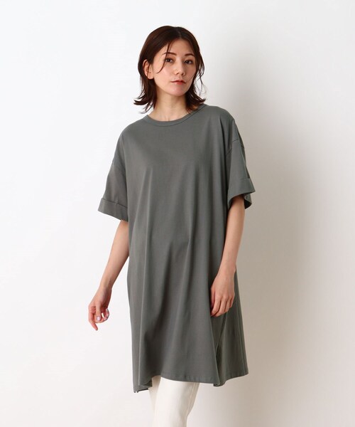 SHOO・LA・RUE（シューラルー）の「◆コットンゆるシルエットワンピース（ワンピース・レディース・チャコールグレー/カーキ/ブラック/ブラック系2・00）」の4枚目の写真