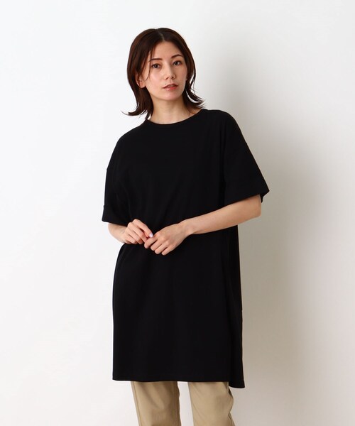 SHOO・LA・RUE（シューラルー）の「◆コットンゆるシルエットワンピース（ワンピース・レディース・チャコールグレー/カーキ/ブラック/ブラック系2・00）」の2枚目の写真