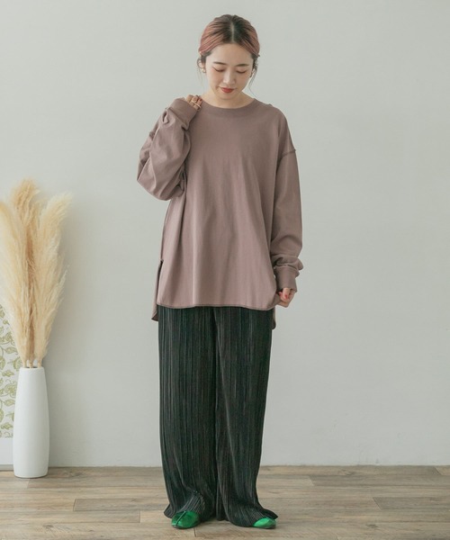 ITEMS URBANRESEARCH（アイテムズ アーバンリサーチ）の「ラウンドロングTシャツ（Tシャツ/カットソー・レディース・スミクロ/オフホワイト/グレー系その他/モカ・FREE）」の7枚目の写真