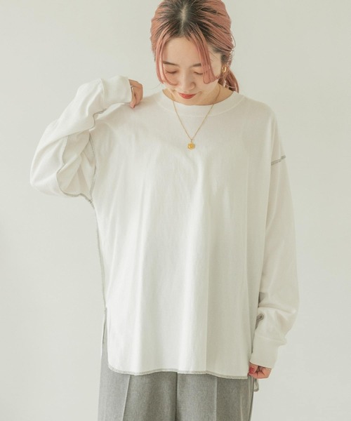 ITEMS URBANRESEARCH（アイテムズ アーバンリサーチ）の「ラウンドロングTシャツ（Tシャツ/カットソー・レディース・スミクロ/オフホワイト/グレー系その他/モカ・FREE）」の18枚目の写真