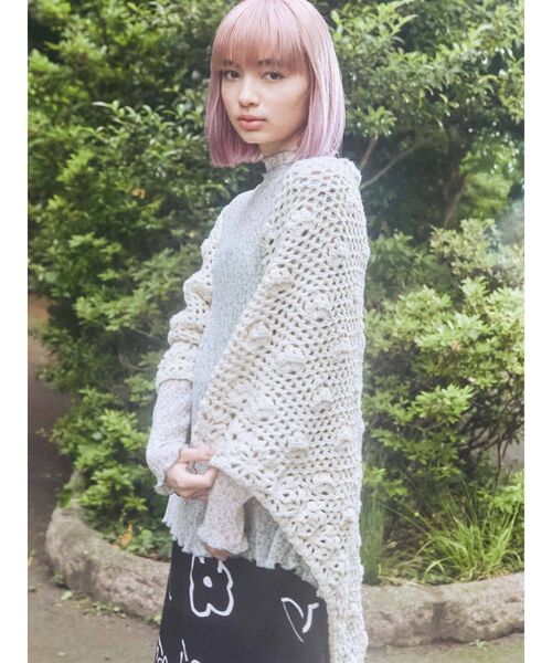 merry jenny（メリージェニー）の「クロシェニットショール（ストール/ショール・レディース・ホワイト/ブラウン・FREE）」の10枚目の写真