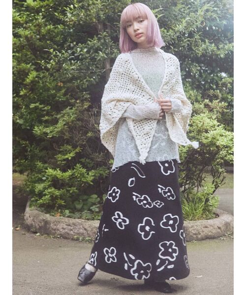 merry jenny（メリージェニー）の「クロシェニットショール（ストール/ショール・レディース・ホワイト/ブラウン・FREE）」の5枚目の写真