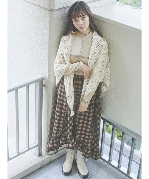 merry jenny（メリージェニー）の「クロシェニットショール（ストール/ショール・レディース・ホワイト/ブラウン・FREE）」の18枚目の写真