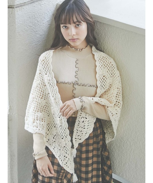 merry jenny（メリージェニー）の「クロシェニットショール（ストール/ショール・レディース・ホワイト/ブラウン・FREE）」の19枚目の写真