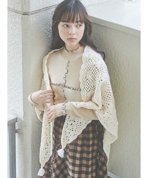 merry jenny（メリージェニー）の「クロシェニットショール（ストール/ショール・レディース・ホワイト/ブラウン・FREE）」の20枚目の写真