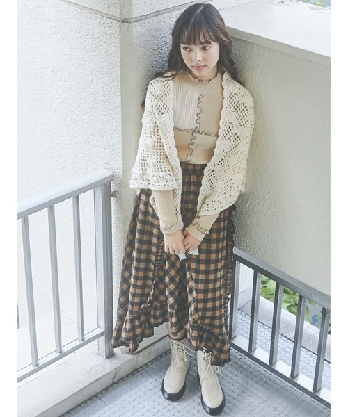 merry jenny（メリージェニー）の「クロシェニットショール（ストール/ショール・レディース・ホワイト/ブラウン・FREE）」の22枚目の写真