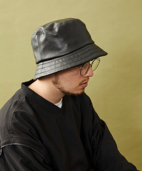 CPH（シーピーエイチ）の「【CPH / シープラスヘッドウェア】Synthetic Leather Bucket Hat(シンセティックレザー バケットハット)（ハット・メンズ・ブラック・FREE）」の3枚目の写真