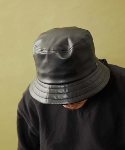 CPH（シーピーエイチ）の「【CPH / シープラスヘッドウェア】Synthetic Leather Bucket Hat(シンセティックレザー バケットハット)（ハット・メンズ・ブラック・FREE）」の4枚目の写真