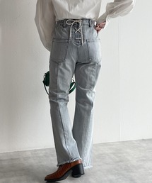 w closet | 後ろレースUP裾スリットセミフレアデニムパンツ(デニムパンツ)