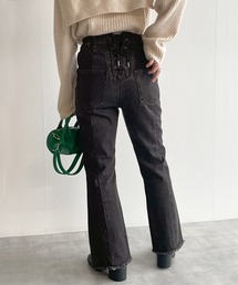 w closet | 後ろレースUP裾スリットセミフレアデニムパンツ(デニムパンツ)