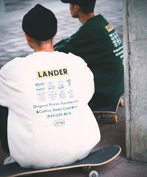 FREAK'S STORE（フリークスストア）の「WEB限定 LANDER×FREAK'S STORE/ランダー 別注 ビッグシルエット バックプリント クルーネックスウェット/刺繍（スウェット・メンズ・グレー/ダークグリーン・SMALL/MEDIUM/LARGE/X-LARGE）」の9枚目の写真
