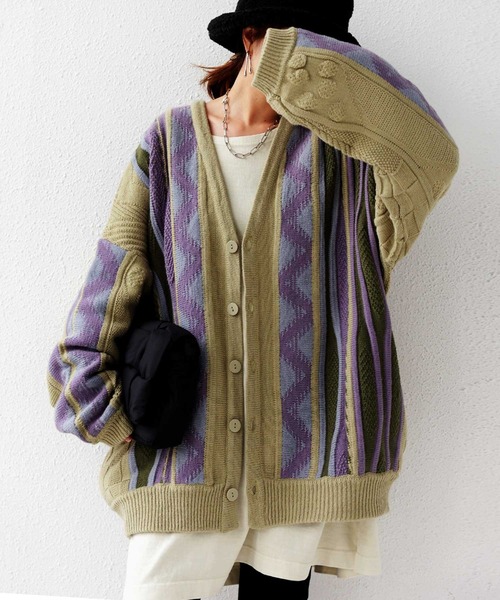 antiqua（アンティカ）の「配色ジャガードニットカーデ（カーディガン/ボレロ・メンズ・カーキ・FREE）」の14枚目の写真