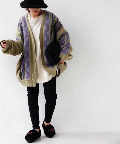 antiqua（アンティカ）の「配色ジャガードニットカーデ（カーディガン/ボレロ・メンズ・カーキ・FREE）」の5枚目の写真