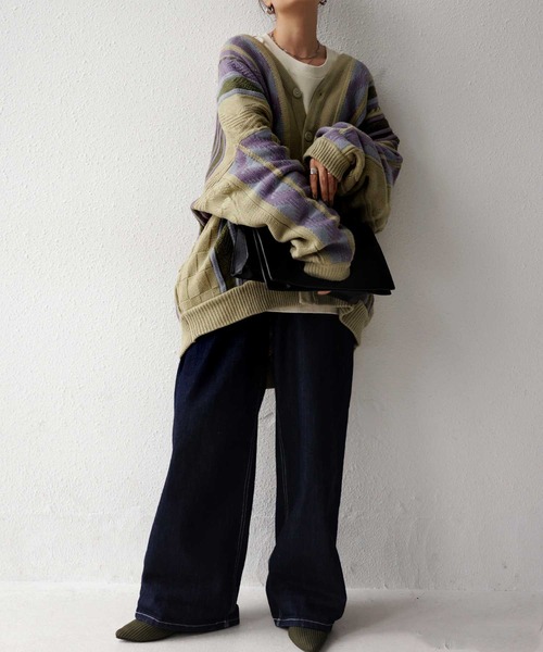 antiqua（アンティカ）の「配色ジャガードニットカーデ（カーディガン/ボレロ・メンズ・カーキ・FREE）」の4枚目の写真