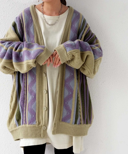 antiqua（アンティカ）の「配色ジャガードニットカーデ（カーディガン/ボレロ・メンズ・カーキ・FREE）」の13枚目の写真