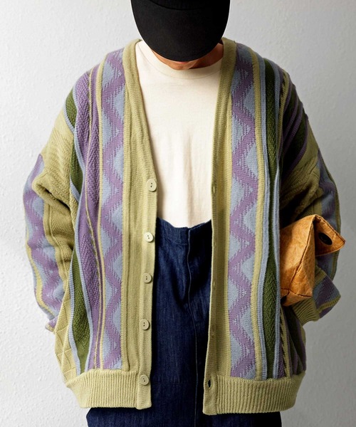 antiqua（アンティカ）の「配色ジャガードニットカーデ（カーディガン/ボレロ・メンズ・カーキ・FREE）」の2枚目の写真