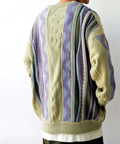 antiqua（アンティカ）の「配色ジャガードニットカーデ（カーディガン/ボレロ・メンズ・カーキ・FREE）」の3枚目の写真
