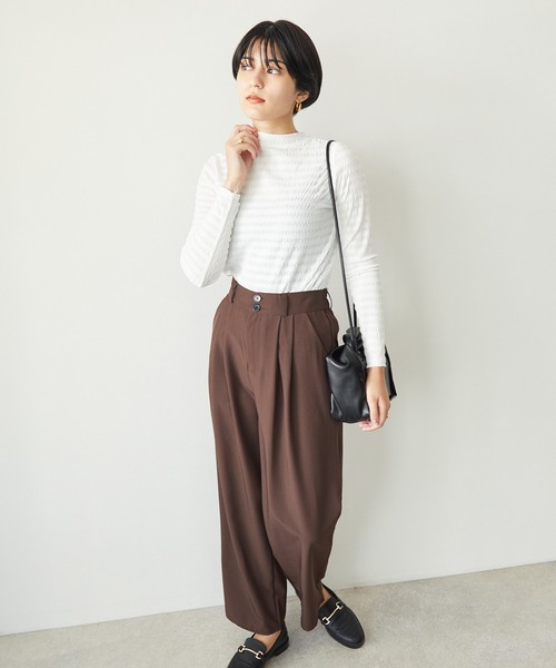 ECRIRE（エクリール）の「ボーダージャガードシアーインナー（Tシャツ/カットソー・レディース・ブラウン/アイボリー・M）」の9枚目の写真