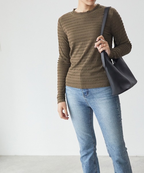 ECRIRE（エクリール）の「ボーダージャガードシアーインナー（Tシャツ/カットソー・レディース・ブラウン/アイボリー・M）」の14枚目の写真