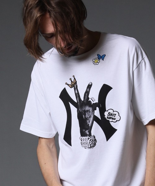 STUD MUFFIN（スタッドマフィン）の「mt7529-6ozコットン天竺 NY&サガラパッチ SS Tシャツ（Tシャツ/カットソー・メンズ・ホワイト/ブラック/ミント/イエロー/オレンジ・2/4/3）」の2枚目の写真