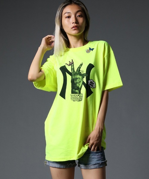 STUD MUFFIN（スタッドマフィン）の「mt7529-6ozコットン天竺 NY&サガラパッチ SS Tシャツ（Tシャツ/カットソー・メンズ・ホワイト/ブラック/ミント/イエロー/オレンジ・2/4/3）」の4枚目の写真